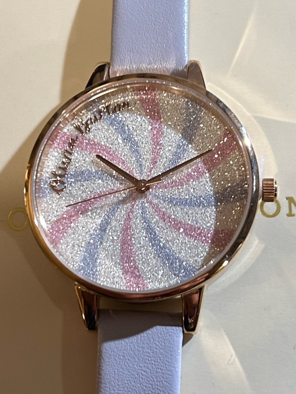 Olivia Burton Watch With 34mm MultiColored Candy Face & Lalic Leather Band